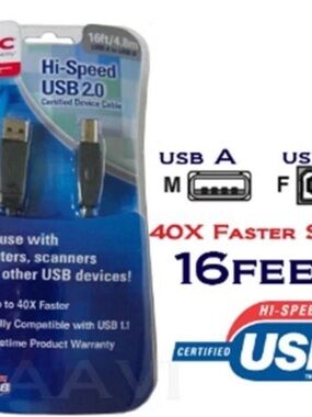 APC Hi-Speed USB 2.0 A to B Cable 16ft – Black for printers scanners & other